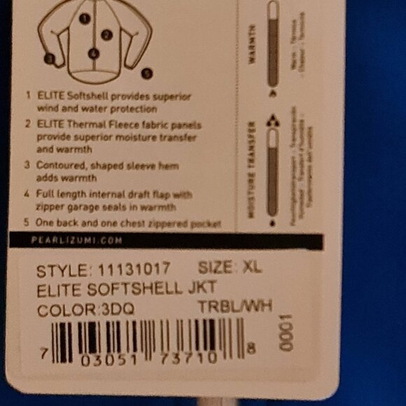 NWT Mens' Pearl Izumi Elite Softshell Jacket for fall/winter cycling XL - Picture 4 of 5